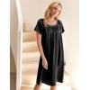Ekouaer Women’s Satin Silk Pleated Nightgown Loose Sleepwear Printed Nightshirt Short Sleeve Sleep Dress(Black)