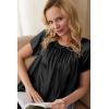 Ekouaer Women’s Satin Silk Pleated Nightgown Loose Sleepwear Printed Nightshirt Short Sleeve Sleep Dress(Black)