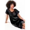 Ekouaer Women’s Satin Silk Pleated Nightgown Loose Sleepwear Printed Nightshirt Short Sleeve Sleep Dress(Black)