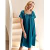 Ekouaer Women’s Satin Silk Pleated Nightgown Loose Sleepwear Printed Nightshirt Short Sleeve Sleep Dress(Blue Green)