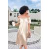 Ekouaer Women’s Satin Silk Pleated Nightgown Loose Sleepwear Printed Nightshirt Short Sleeve Sleep Dress(Champagne)