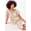 Ekouaer Women’s Satin Silk Pleated Nightgown Loose Sleepwear Printed Nightshirt Short Sleeve Sleep Dress(Champagne)