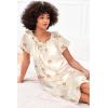 Ekouaer Women’s Satin Silk Pleated Nightgown Loose Sleepwear Printed Nightshirt Short Sleeve Sleep Dress(Champagne Teddy)