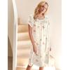 Ekouaer Women’s Satin Silk Pleated Nightgown Loose Sleepwear Printed Nightshirt Short Sleeve Sleep Dress(Champagne Teddy)