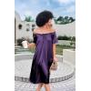 Ekouaer Women’s Satin Silk Pleated Nightgown Loose Sleepwear Printed Nightshirt Short Sleeve Sleep Dress(Deep Purple)