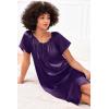 Ekouaer Women’s Satin Silk Pleated Nightgown Loose Sleepwear Printed Nightshirt Short Sleeve Sleep Dress(Deep Purple)