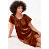 Ekouaer Women’s Satin Silk Pleated Nightgown Loose Sleepwear Printed Nightshirt Short Sleeve Sleep Dress(Light Brown)