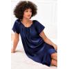 Ekouaer Women’s Satin Silk Pleated Nightgown Loose Sleepwear Printed Nightshirt Short Sleeve Sleep Dress(Navy Blue)
