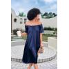 Ekouaer Women’s Satin Silk Pleated Nightgown Loose Sleepwear Printed Nightshirt Short Sleeve Sleep Dress(Navy Blue)