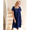 Ekouaer Women’s Satin Silk Pleated Nightgown Loose Sleepwear Printed Nightshirt Short Sleeve Sleep Dress(Navy Blue)