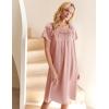 Ekouaer Women’s Satin Silk Pleated Nightgown Loose Sleepwear Printed Nightshirt Short Sleeve Sleep Dress(Pink)
