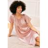Ekouaer Women’s Satin Silk Pleated Nightgown Loose Sleepwear Printed Nightshirt Short Sleeve Sleep Dress(Pink)