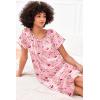 Ekouaer Women’s Satin Silk Pleated Nightgown Loose Sleepwear Printed Nightshirt Short Sleeve Sleep Dress(Pink Teddy)