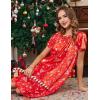 Ekouaer Women’s Satin Silk Pleated Nightgown Loose Sleepwear Printed Nightshirt Short Sleeve Sleep Dress(Red Christmas Tree)
