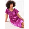 Ekouaer Women’s Satin Silk Pleated Nightgown Loose Sleepwear Printed Nightshirt Short Sleeve Sleep Dress(Rose Red)