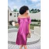 Ekouaer Women’s Satin Silk Pleated Nightgown Loose Sleepwear Printed Nightshirt Short Sleeve Sleep Dress(Rose Red)
