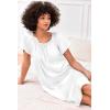 Ekouaer Women’s Satin Silk Pleated Nightgown Loose Sleepwear Printed Nightshirt Short Sleeve Sleep Dress(White)
