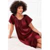 Ekouaer Women’s Satin Silk Pleated Nightgown Loose Sleepwear Printed Nightshirt Short Sleeve Sleep Dress(Wine Red)