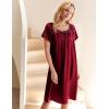 Ekouaer Women’s Satin Silk Pleated Nightgown Loose Sleepwear Printed Nightshirt Short Sleeve Sleep Dress(Wine Red)