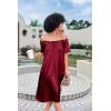 Ekouaer Women’s Satin Silk Pleated Nightgown Loose Sleepwear Printed Nightshirt Short Sleeve Sleep Dress(Wine Red)