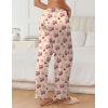 Ekouaer Womens Silk Satin Pajama Pants Soft Comfy Loose Pj Pants Drawstring Elastic Waist Wide Leg Lounge Bottom with Pockets(Khaki Cherry Teddy)