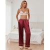 Ekouaer Womens Silk Satin Pajama Pants Soft Loose Lounge Pants Lightweight Elastic Waist Wide Leg Pj Bottoms with Pockets(Burgundy)