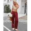 Ekouaer Womens Silk Satin Pajama Pants Soft Loose Lounge Pants Lightweight Elastic Waist Wide Leg Pj Bottoms with Pockets(Burgundy)