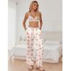 Ekouaer Womens Silk Satin Pajama Pants Soft Loose Lounge Pants Lightweight Elastic Waist Wide Leg Pj Bottoms with Pockets(Champagne Love Teddy)