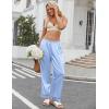 Ekouaer Womens Silk Satin Pajama Pants Soft Loose Lounge Pants Lightweight Elastic Waist Wide Leg Pj Bottoms with Pockets(Light Blue)