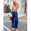 Ekouaer Womens Silk Satin Pajama Pants Soft Loose Lounge Pants Lightweight Elastic Waist Wide Leg Pj Bottoms with Pockets(Navy)
