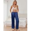 Ekouaer Womens Silk Satin Pajama Pants Soft Loose Lounge Pants Lightweight Elastic Waist Wide Leg Pj Bottoms with Pockets(Navy)