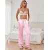 Ekouaer Womens Silk Satin Pajama Pants Soft Loose Lounge Pants Lightweight Elastic Waist Wide Leg Pj Bottoms with Pockets(Pink)