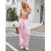 Ekouaer Womens Silk Satin Pajama Pants Soft Loose Lounge Pants Lightweight Elastic Waist Wide Leg Pj Bottoms with Pockets(Pink Dots)