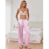 Ekouaer Womens Silk Satin Pajama Pants Soft Loose Lounge Pants Lightweight Elastic Waist Wide Leg Pj Bottoms with Pockets(Pink Dots)