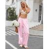 Ekouaer Womens Silk Satin Pajama Pants Soft Loose Lounge Pants Lightweight Elastic Waist Wide Leg Pj Bottoms with Pockets(Pink Stripes)