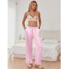 Ekouaer Womens Silk Satin Pajama Pants Soft Loose Lounge Pants Lightweight Elastic Waist Wide Leg Pj Bottoms with Pockets(Pink Stripes)