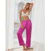 Ekouaer Womens Silk Satin Pajama Pants Soft Loose Lounge Pants Lightweight Elastic Waist Wide Leg Pj Bottoms with Pockets(Rose)