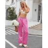 Ekouaer Womens Silk Satin Pajama Pants Soft Loose Lounge Pants Lightweight Elastic Waist Wide Leg Pj Bottoms with Pockets(Rose Leopard)