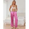 Ekouaer Womens Silk Satin Pajama Pants Soft Loose Lounge Pants Lightweight Elastic Waist Wide Leg Pj Bottoms with Pockets(Rose Leopard)