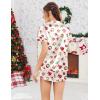 Ekouaer Womens Silk Satin Pajamas Short Sleeve PJS Shorts Set Soft Button Down Sleepwear 2 Piece Loungewear S-5XL(Beige Christmas Gingerbread)