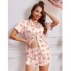 Ekouaer Womens Silk Satin Pajamas Short Sleeve PJS Shorts Set Soft Button Down Sleepwear 2 Piece Loungewear S-5XL(Beige Teddy Bear)
