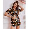 Ekouaer Womens Silk Satin Pajamas Short Sleeve PJS Shorts Set Soft Button Down Sleepwear 2 Piece Loungewear S-5XL(Black Halloween Print)