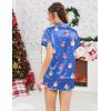Ekouaer Womens Silk Satin Pajamas Short Sleeve PJS Shorts Set Soft Button Down Sleepwear 2 Piece Loungewear S-5XL(Blue Christmas Snowman)