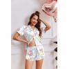 Ekouaer Womens Silk Satin Pajamas Short Sleeve PJS Shorts Set Soft Button Down Sleepwear 2 Piece Loungewear S-5XL(Colorful Bow Print)