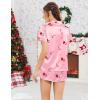 Ekouaer Womens Silk Satin Pajamas Short Sleeve PJS Shorts Set Soft Button Down Sleepwear 2 Piece Loungewear S-5XL(Pink Christmas Candy Cane)