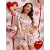 Ekouaer Womens Silk Satin Pajamas Short Sleeve PJS Shorts Set Soft Button Down Sleepwear 2 Piece Loungewear S-5XL(Pink Puppy Love)