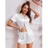 Ekouaer Womens Silk Satin Pajamas Short Sleeve PJS Shorts Set Soft Button Down Sleepwear 2 Piece Loungewear S-5XL(White With Pink Piping)