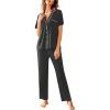 Avidlove Women Pajamas Set Notch Collar Soft Sleepwear Pjs Short Sleeve Button Down Nightwear with Long Pants(Deep Grey)