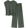 Ekouaer Lounge Sets for Women Two Piece Outfits Knit Cap Sleeve Tops Wide Leg Pleated Pants Casual Dressy Sweater Sets(Dark Green)