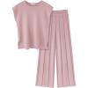 Ekouaer Lounge Sets for Women Two Piece Outfits Knit Cap Sleeve Tops Wide Leg Pleated Pants Casual Dressy Sweater Sets(Dusty Rose)